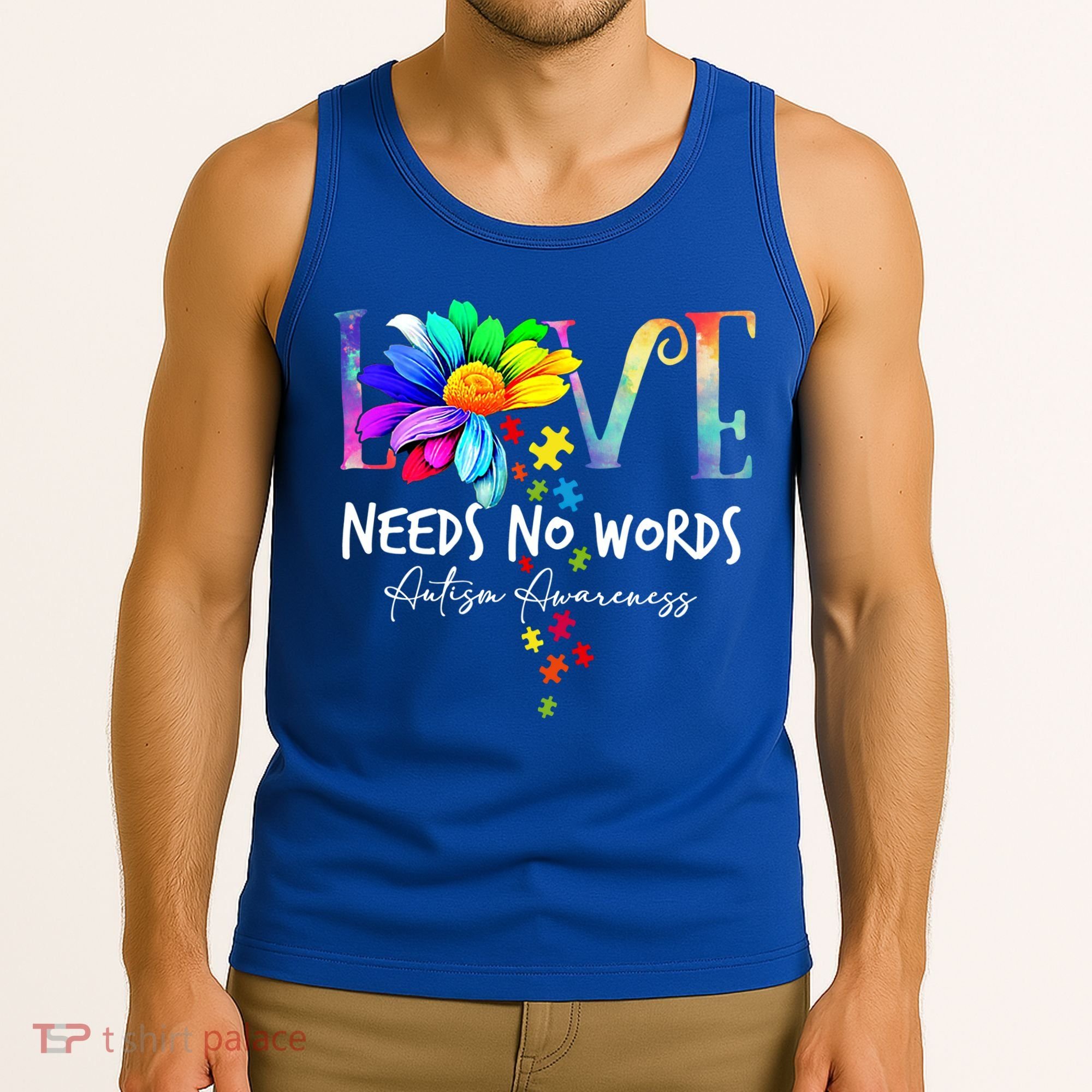 Love Needs No Words – Autism Awareness Puzzle Autism Symbol Cool Gift Tank Top