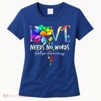 Love Needs No Words – Autism Awareness Puzzle Autism Symbol Cool Gift Women's T-Shirt thumb 0