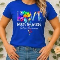 Love Needs No Words – Autism Awareness Puzzle Autism Symbol Cool Gift Women's T-Shirt thumb 2