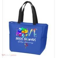 Love Needs No Words – Autism Awareness Puzzle Autism Symbol Cool Gift Tote Bag thumb 3