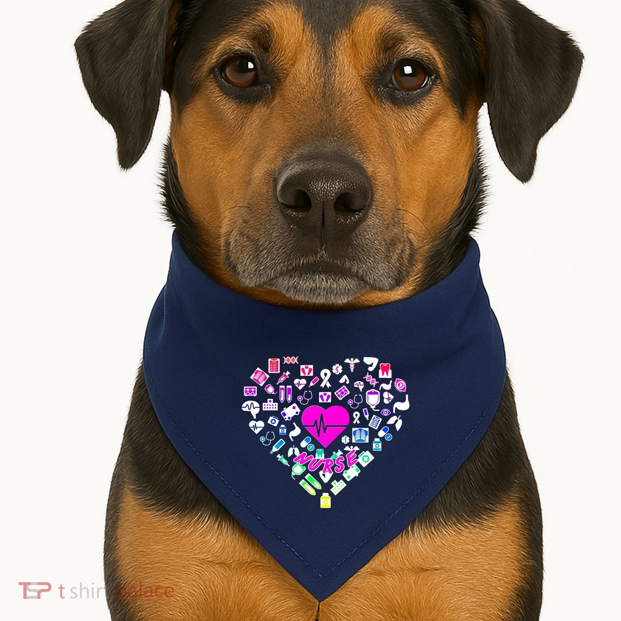 Love Nursing Rainbow Heart Collage USA-Made Doggie Bandana