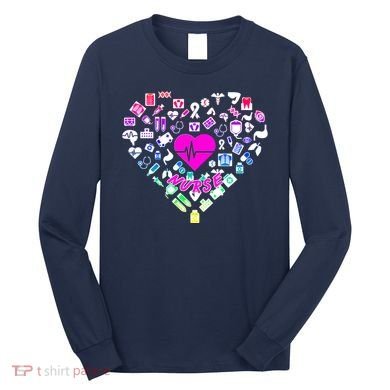 Love Nursing Rainbow Heart Collage Long Sleeve Shirt