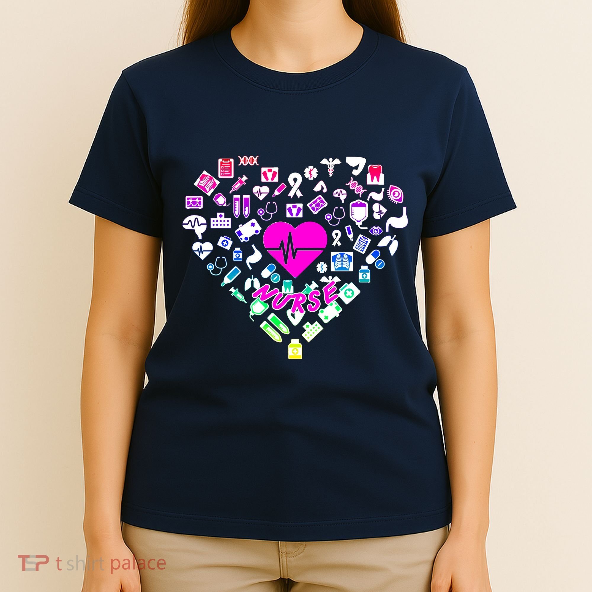 Love Nursing Rainbow Heart Collage T-Shirt