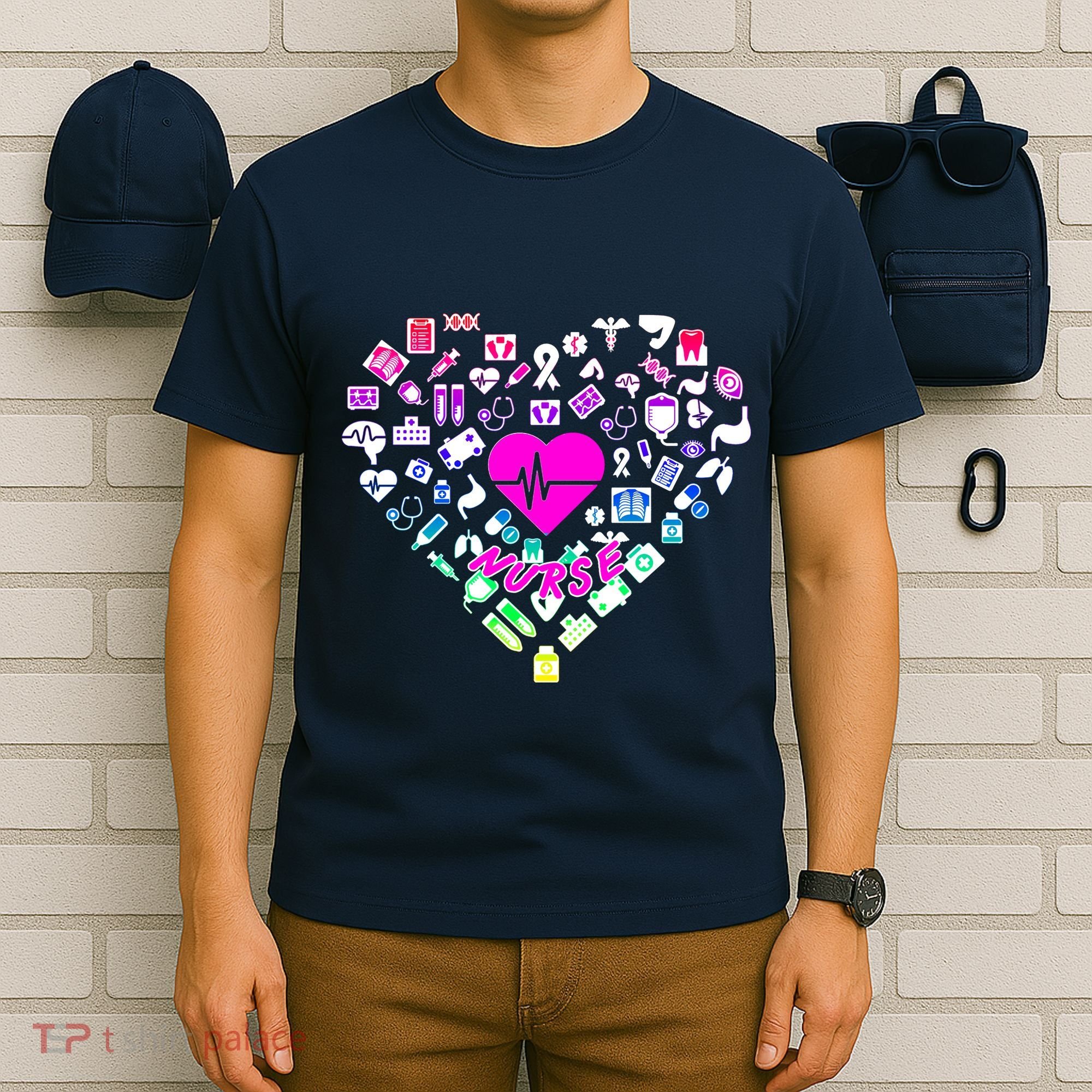 Love Nursing Rainbow Heart Collage T-Shirt