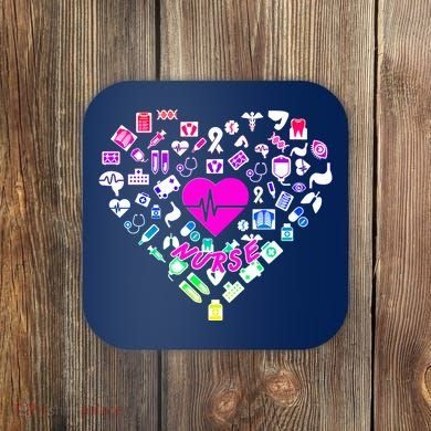 Love Nursing Rainbow Heart Collage Coaster