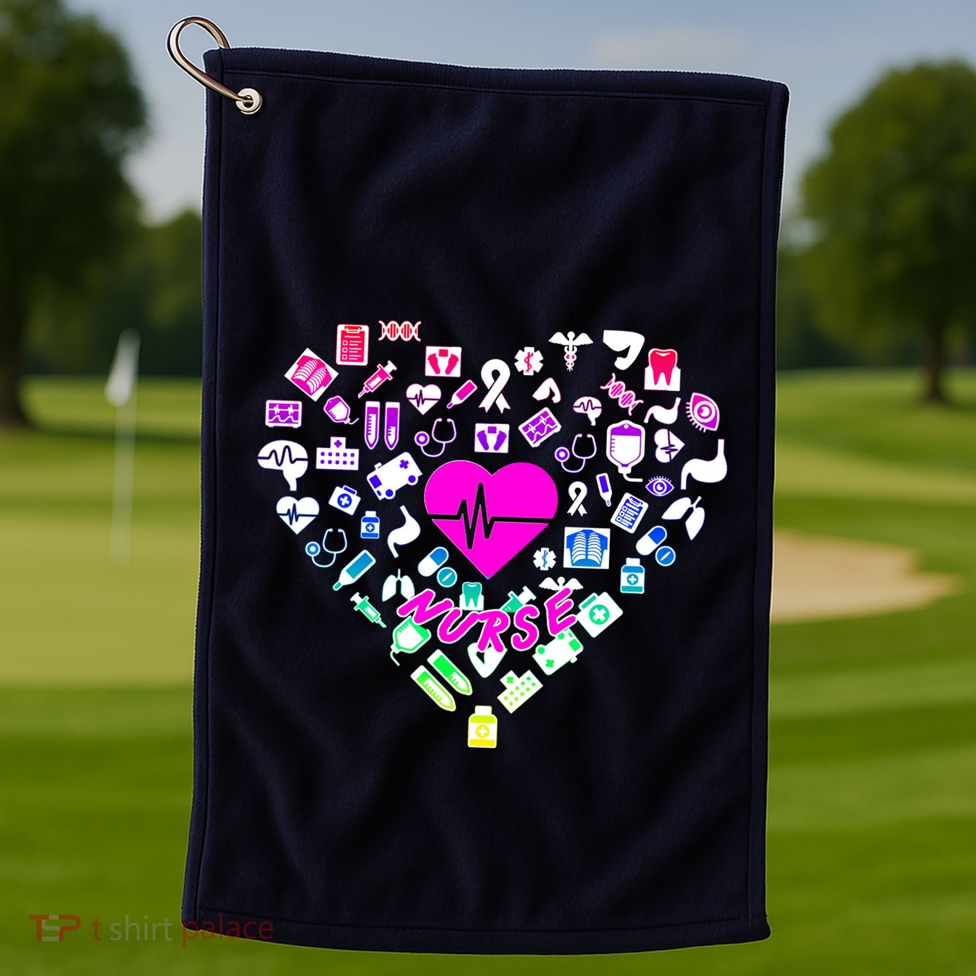 Love Nursing Rainbow Heart Collage Golf Towel
