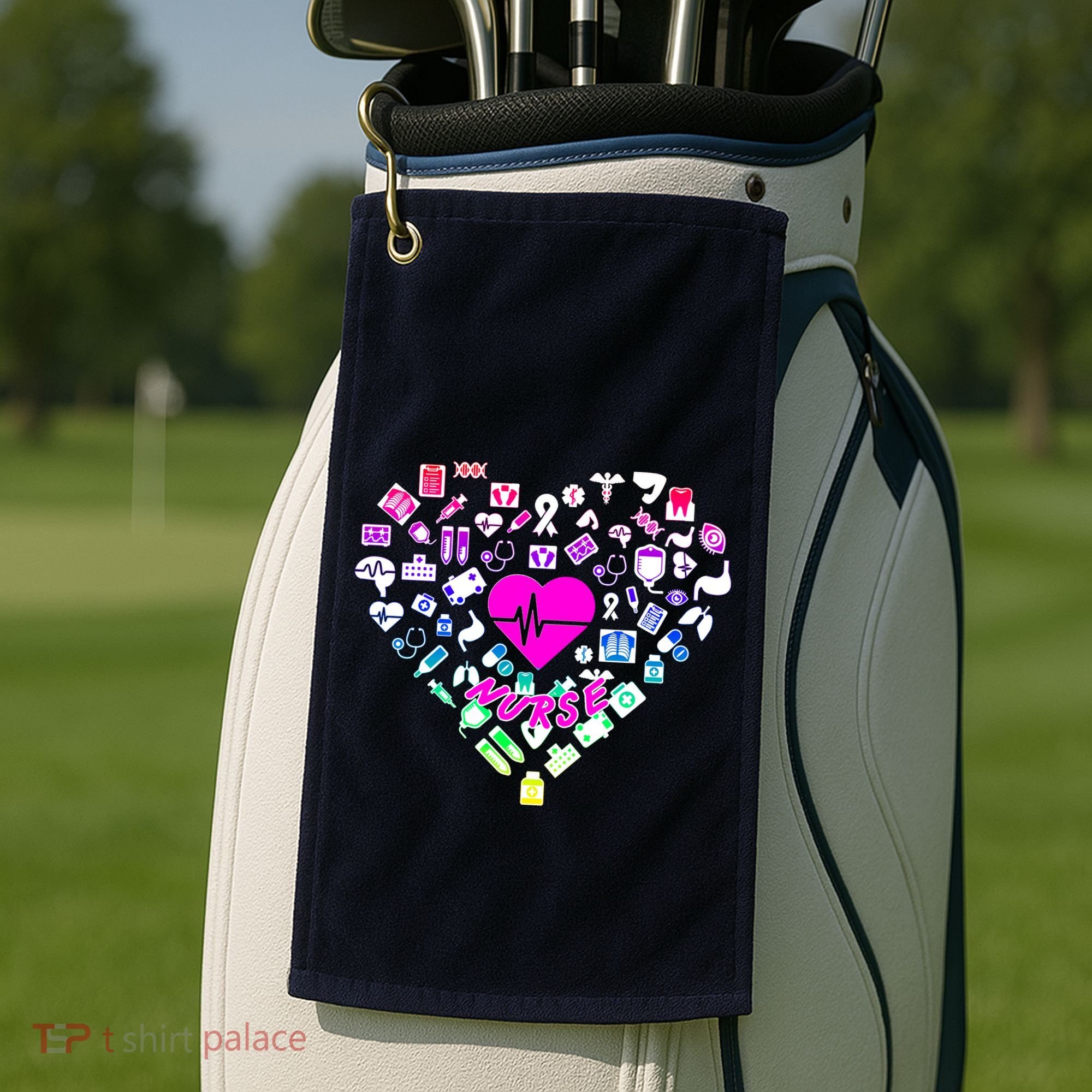 Love Nursing Rainbow Heart Collage Golf Towel