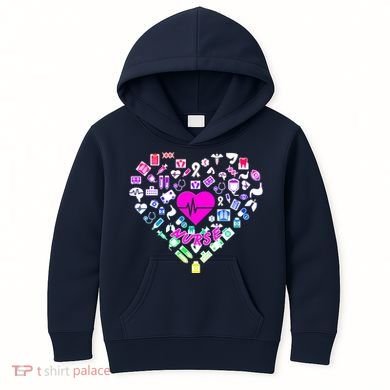 Love Nursing Rainbow Heart Collage Kids Hoodie