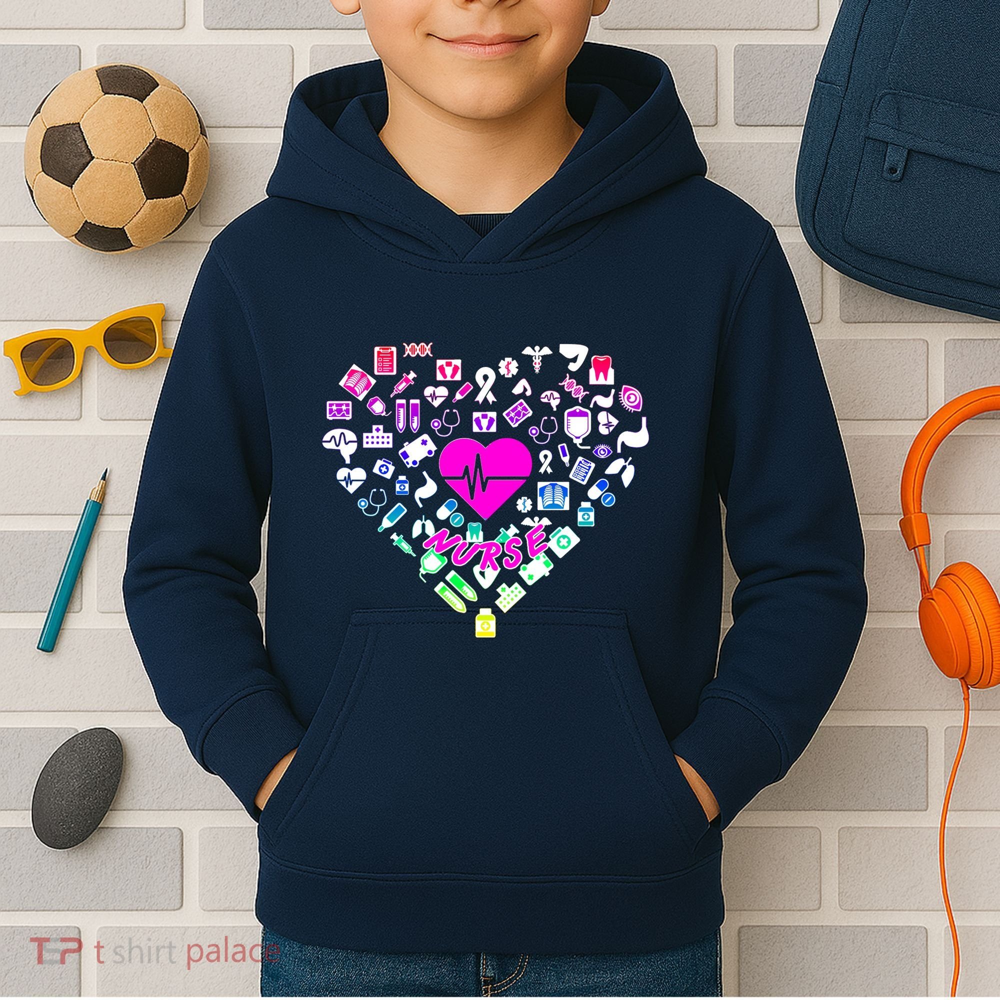 Love Nursing Rainbow Heart Collage Kids Hoodie