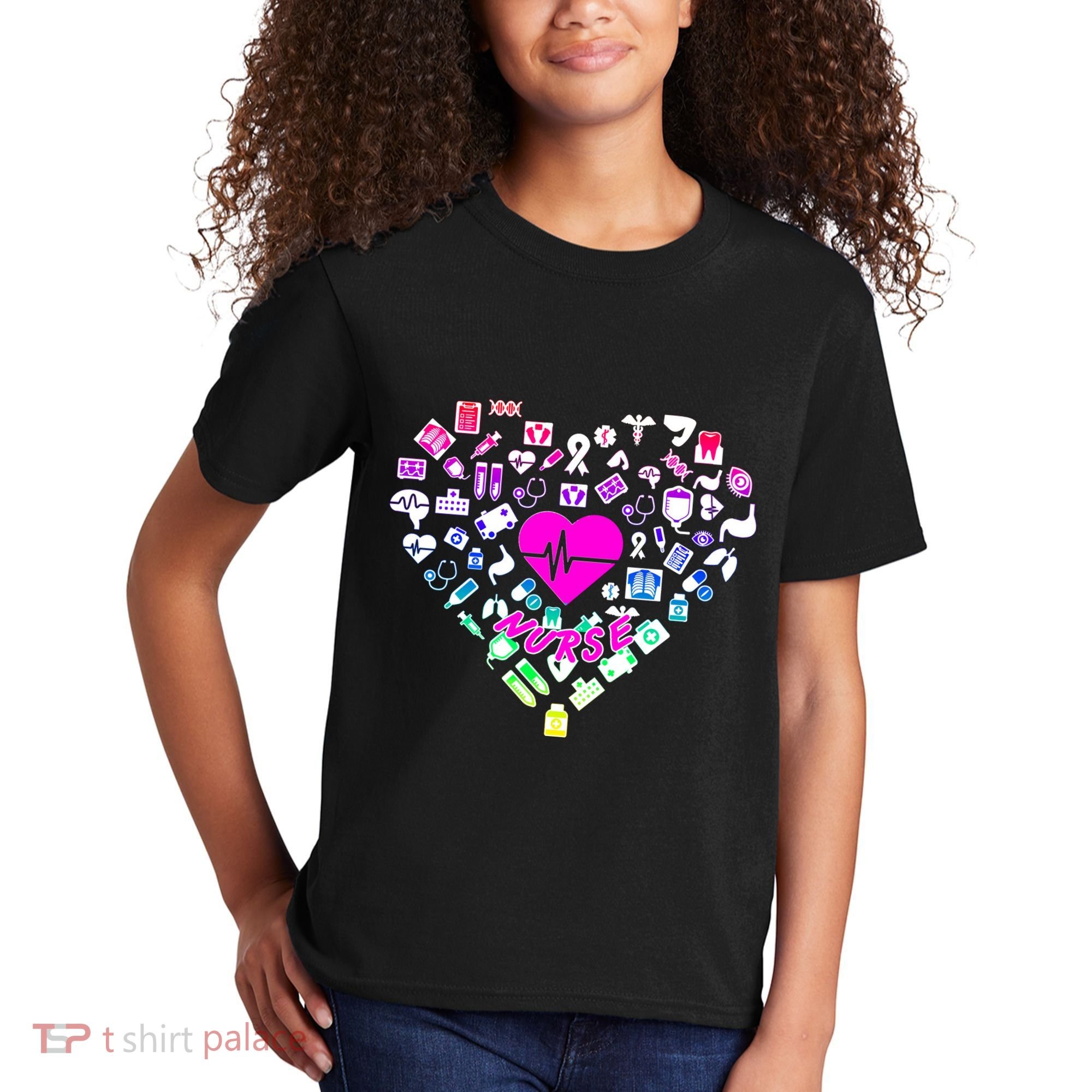 Love Nursing Rainbow Heart Collage Kids T-Shirt