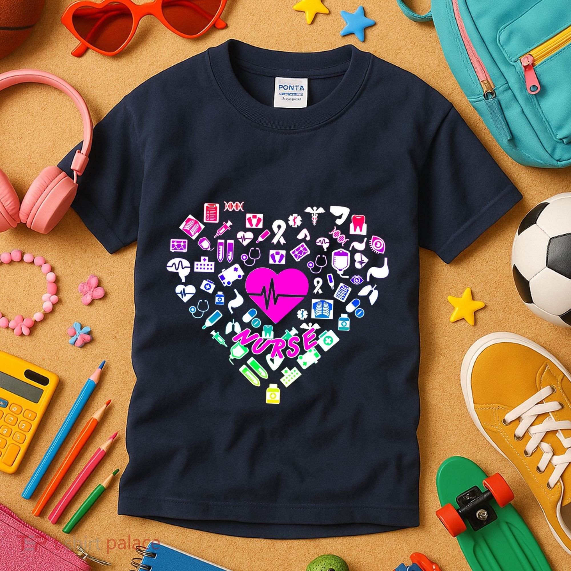 Love Nursing Rainbow Heart Collage Kids T-Shirt