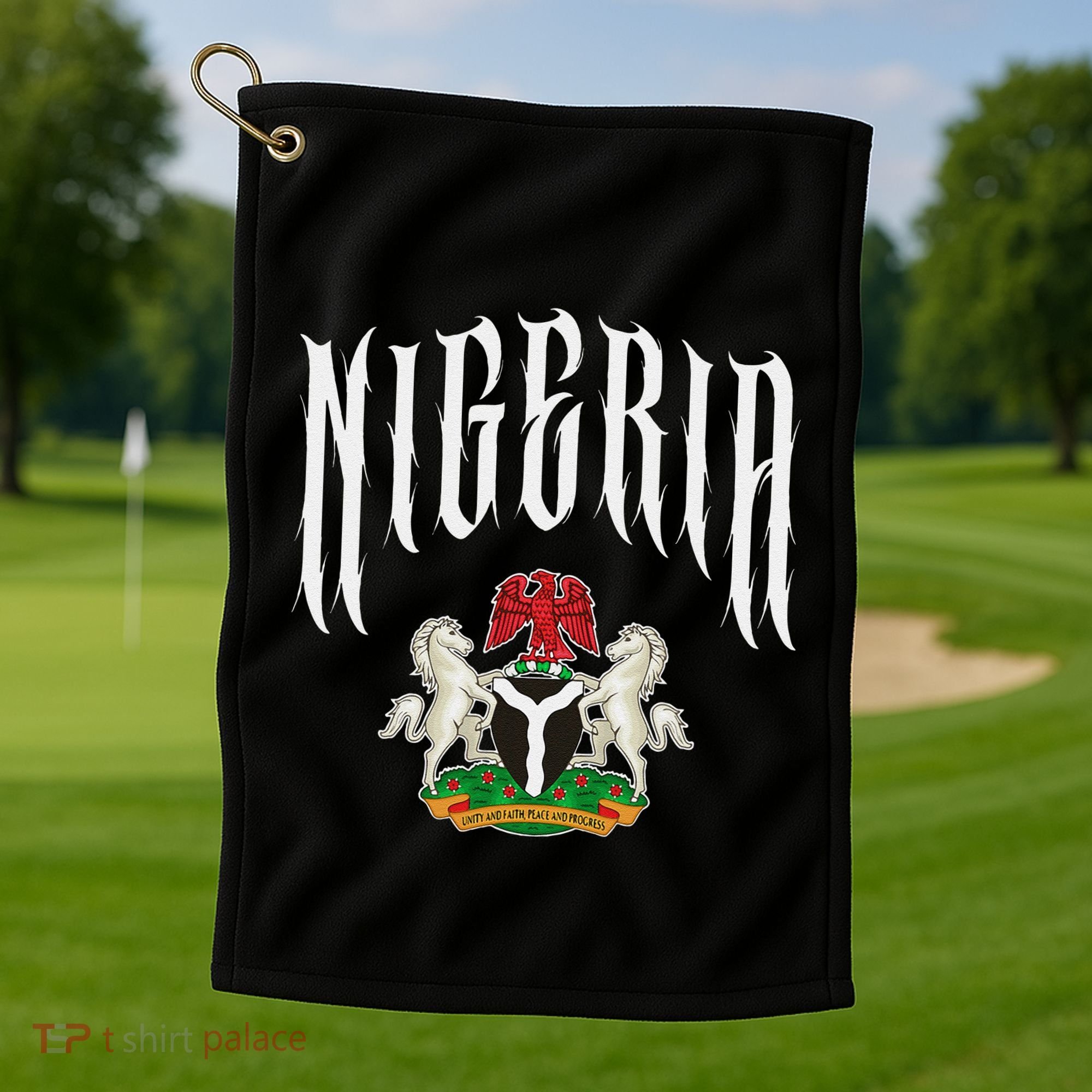 Love Nigeria With Nigerian Flag Inside A Circle Golf Towel
