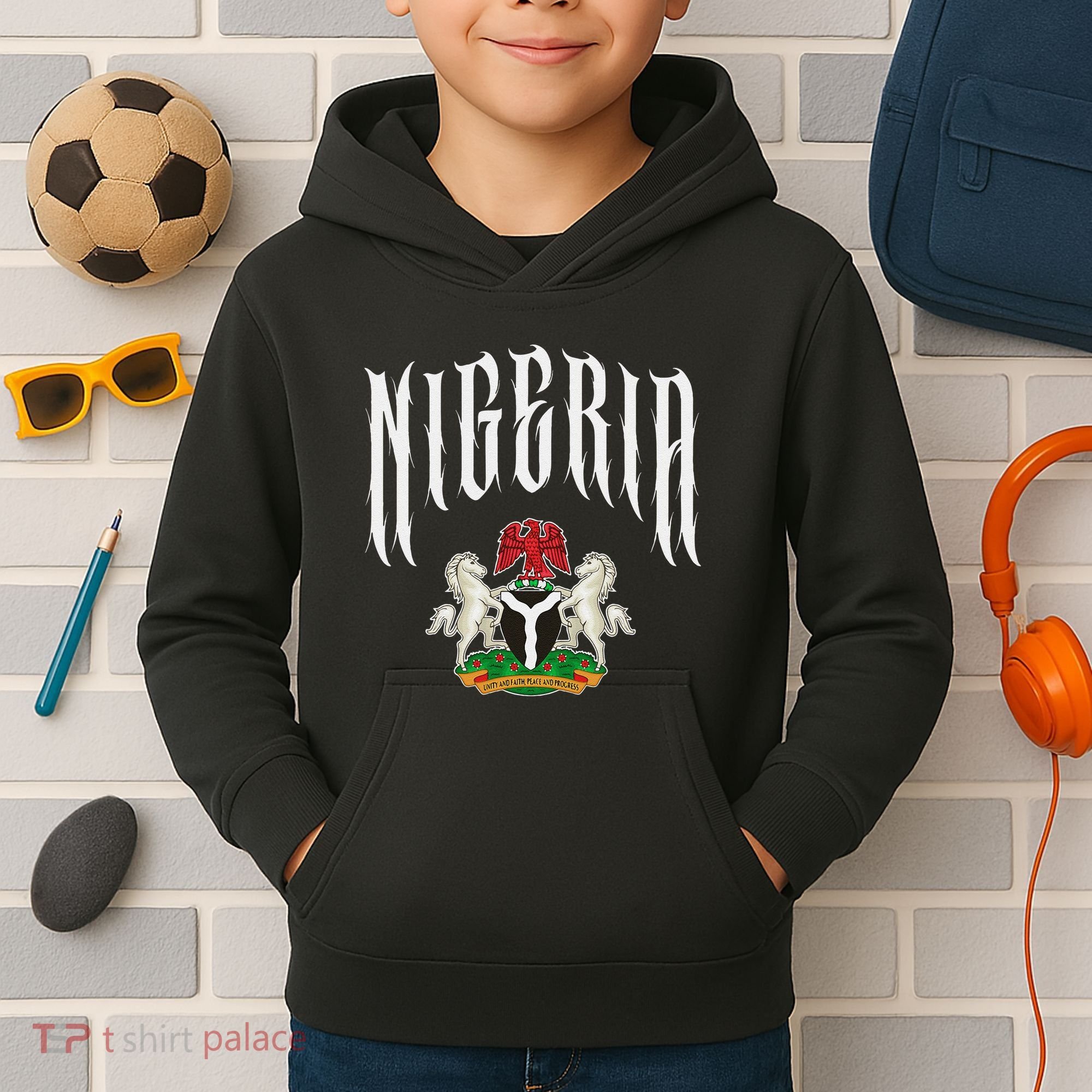 Love Nigeria With Nigerian Flag Inside A Circle Kids Hoodie