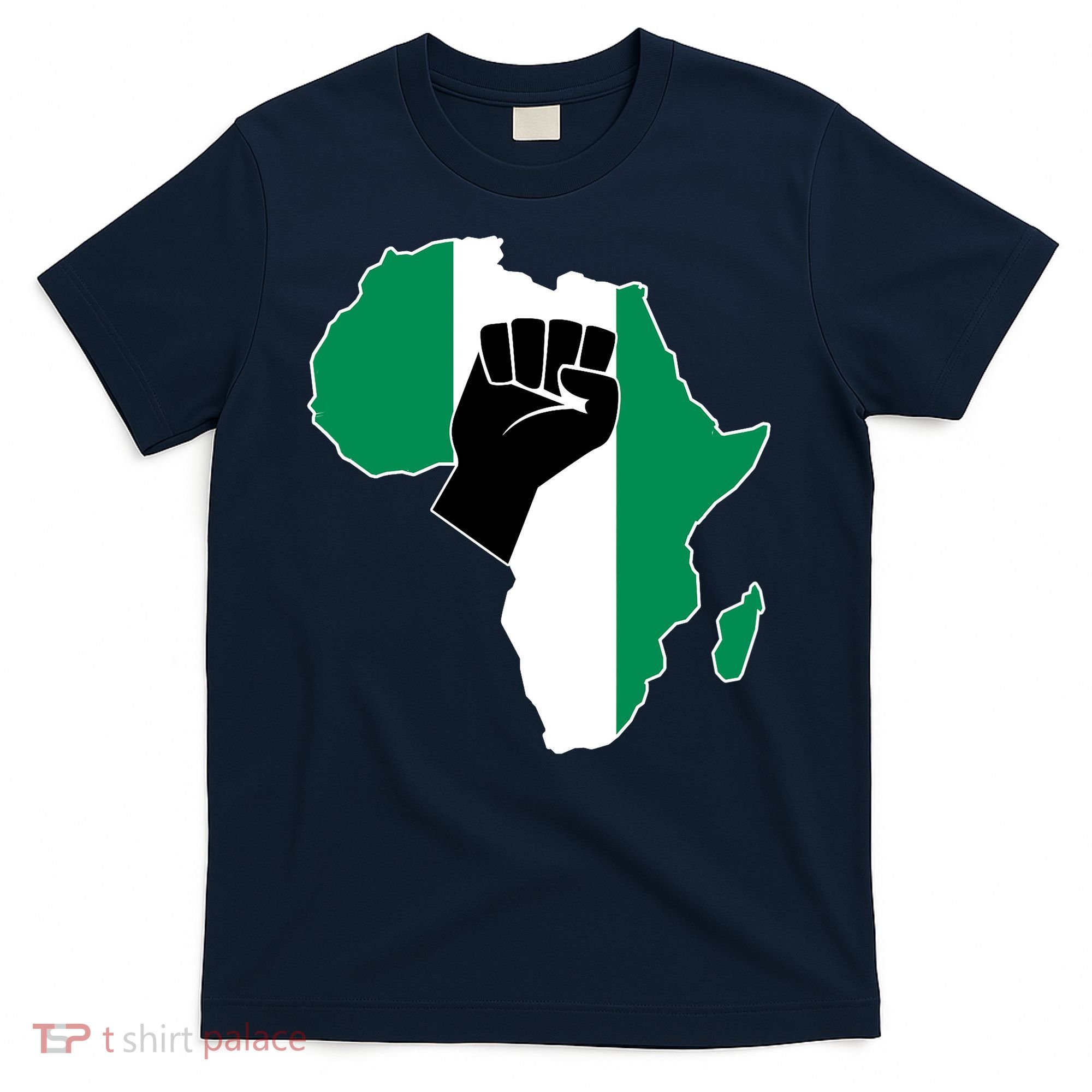 Love Nigeria With Nigerian Flag In Africa Map Raised Fist T-Shirt