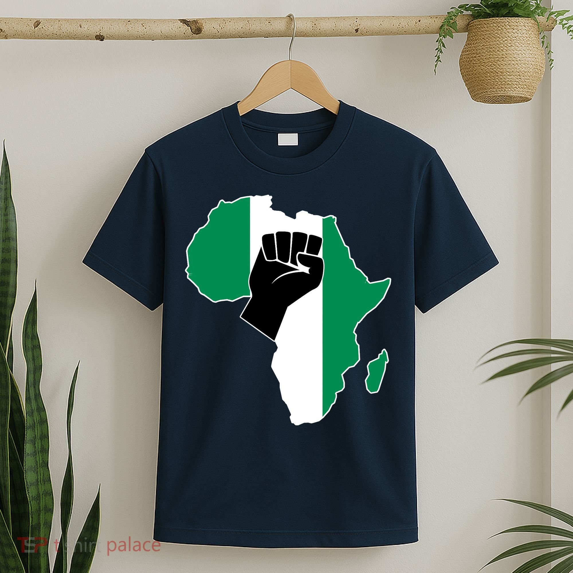 Love Nigeria With Nigerian Flag In Africa Map Raised Fist T-Shirt