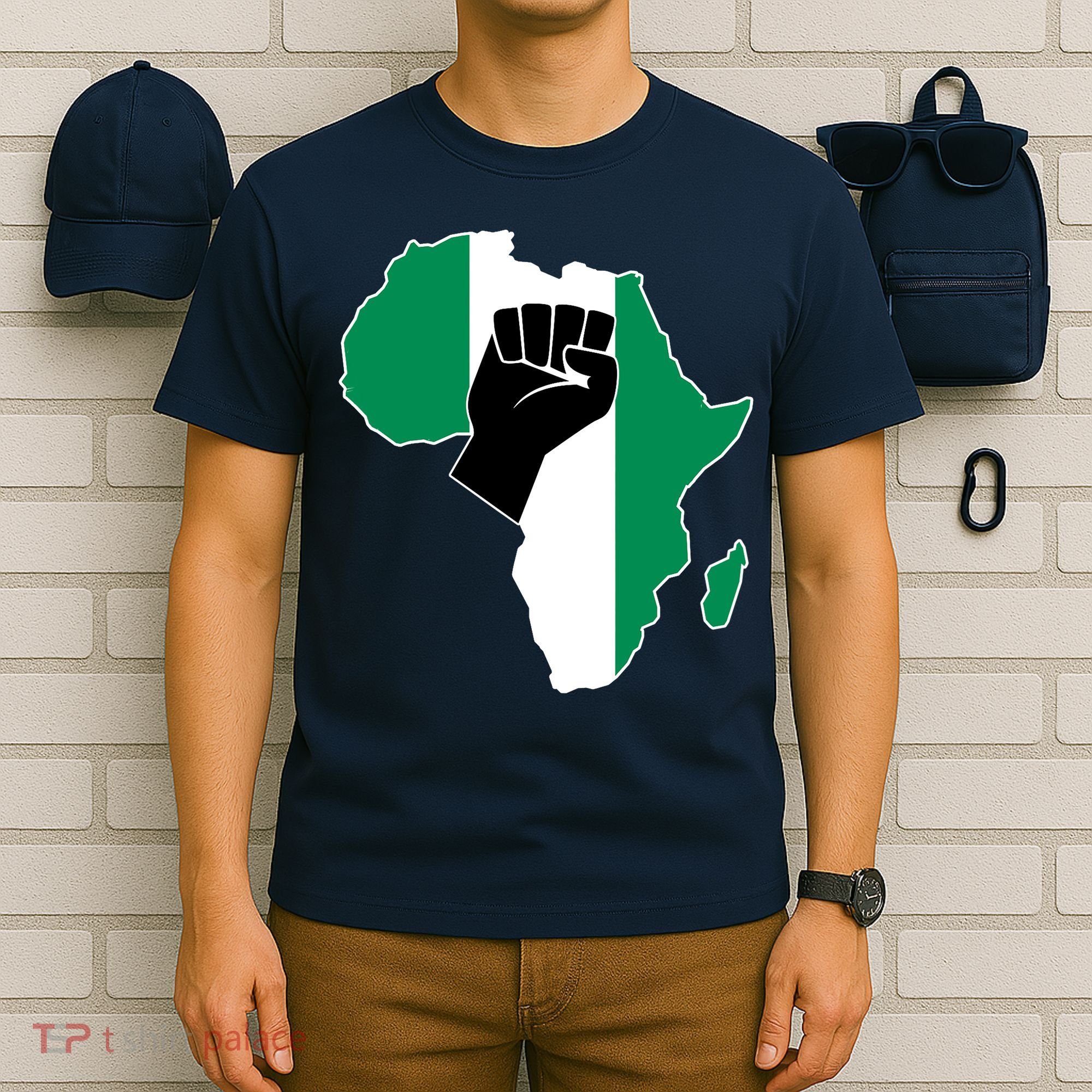 Love Nigeria With Nigerian Flag In Africa Map Raised Fist T-Shirt