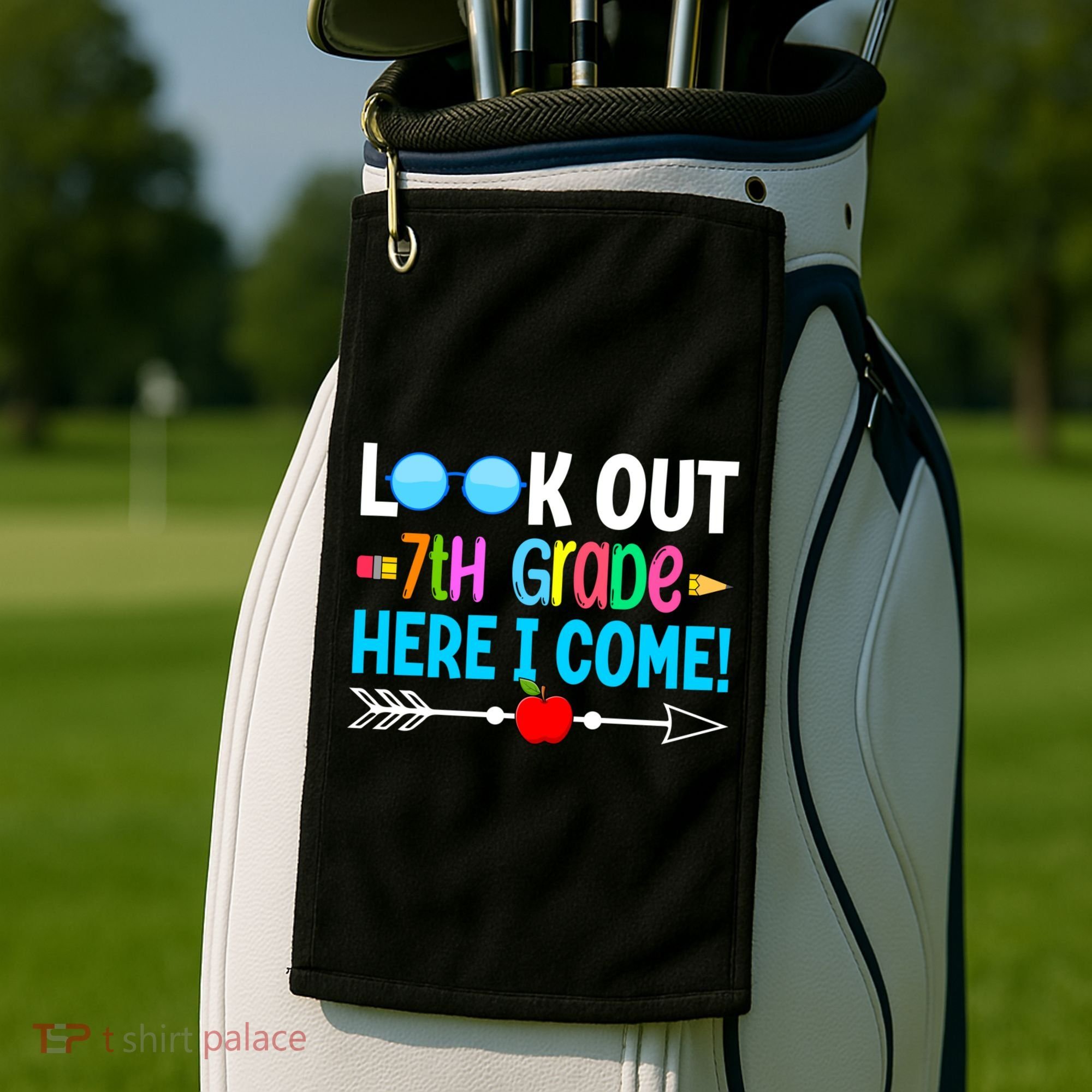 Look Out 7th Grade Here I Come Back To School First Day Gift Golf Towel