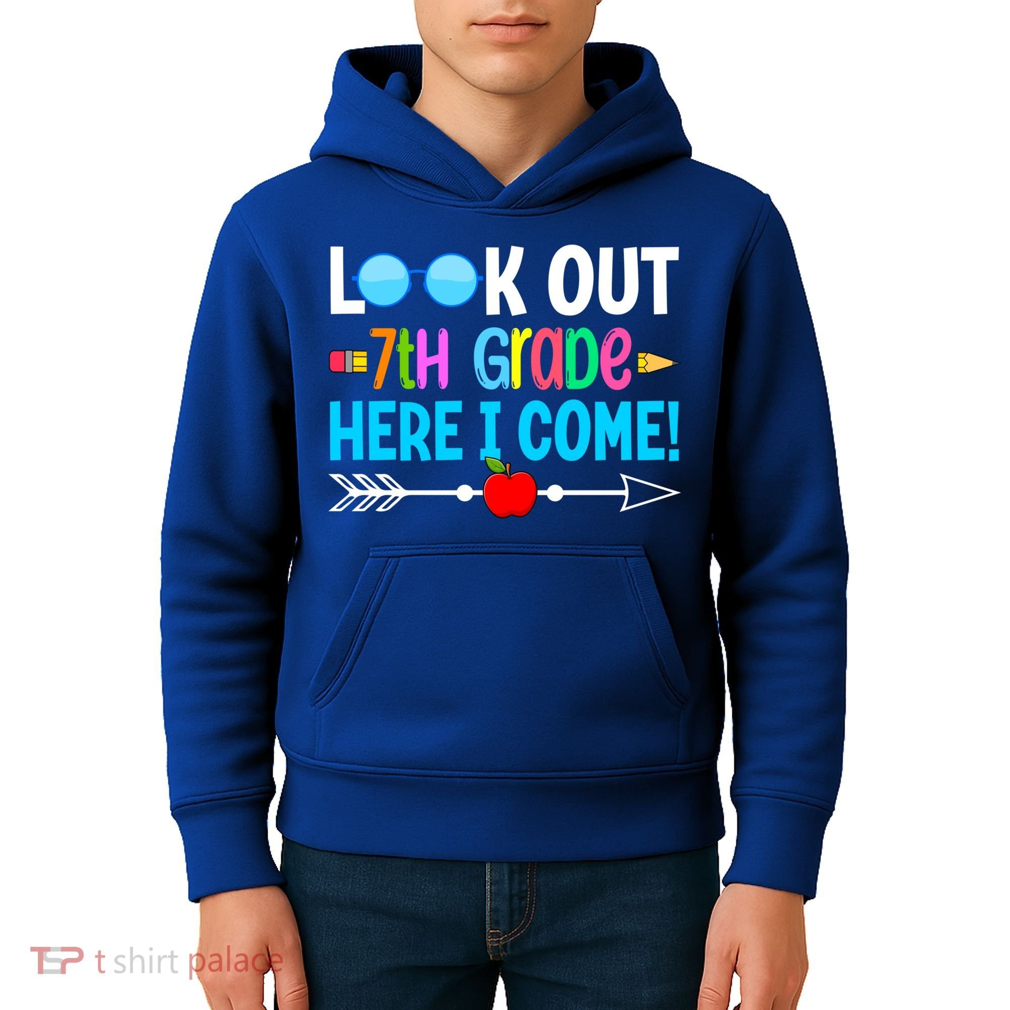 Look Out 7th Grade Here I Come Back To School First Day Gift Kids Hoodie