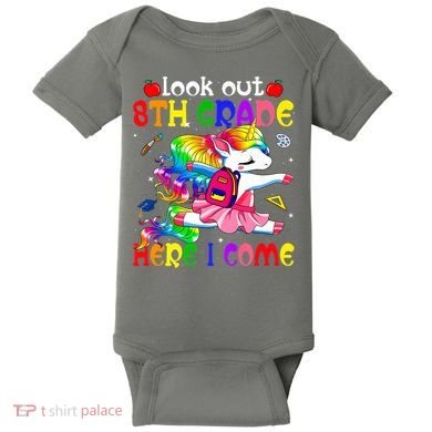 Look Out 8th Grade Here I Come Unicorn Back To School Baby Bodysuit
