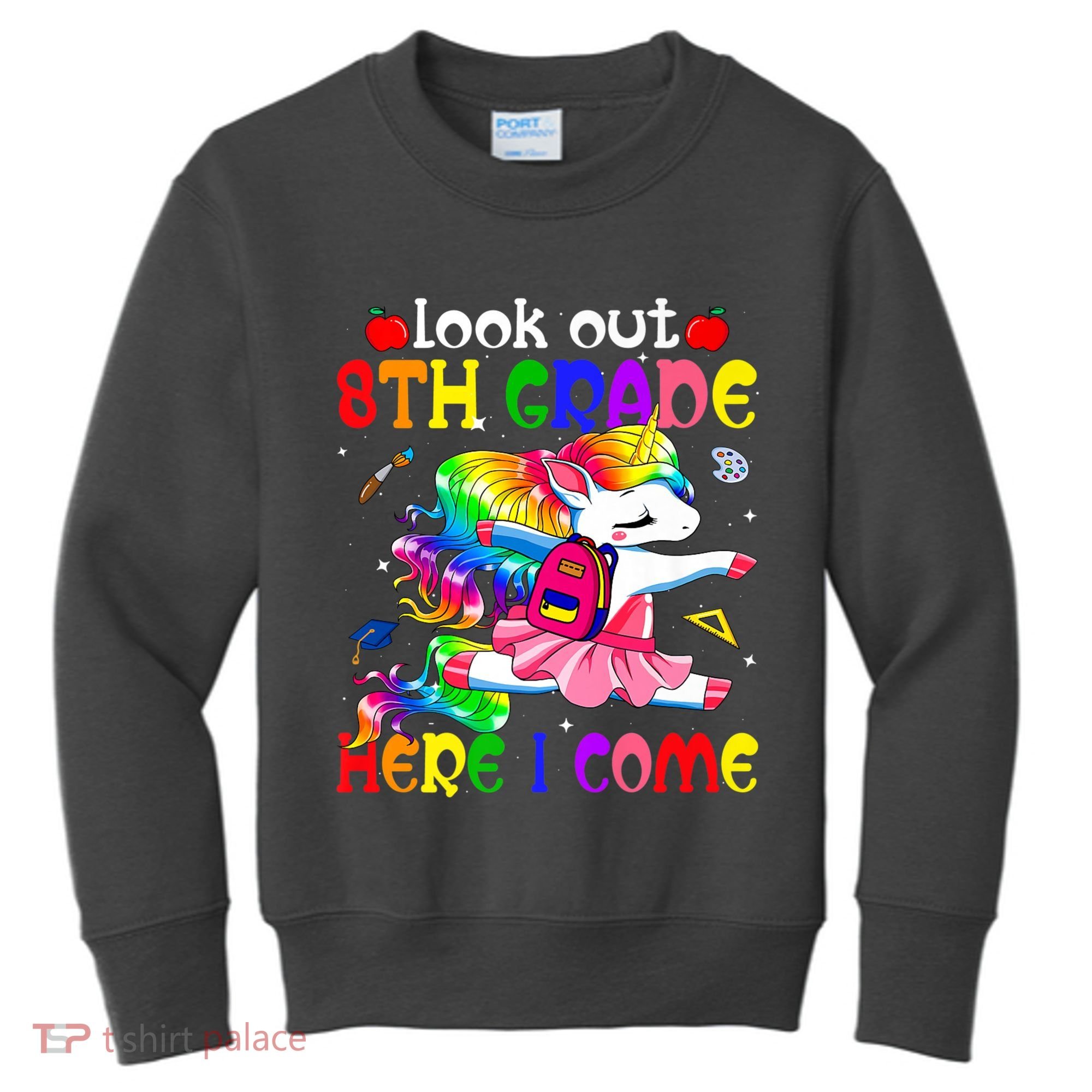 Look Out 8th Grade Here I Come Unicorn Back To School Kids Sweatshirt