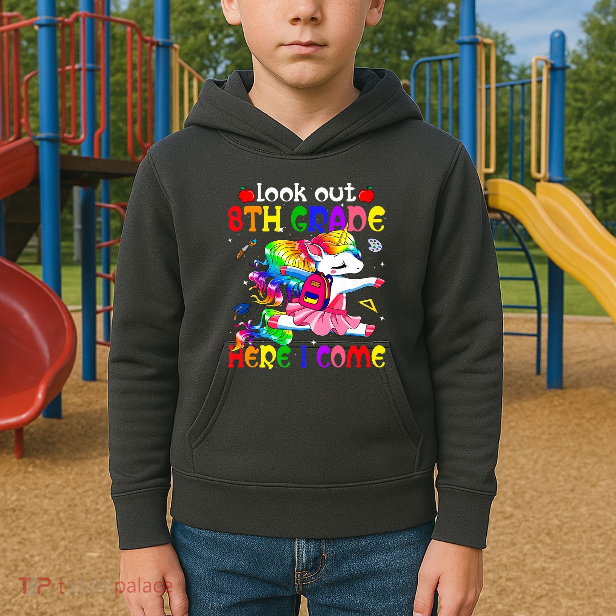 Look Out 8th Grade Here I Come Unicorn Back To School Kids Hoodie