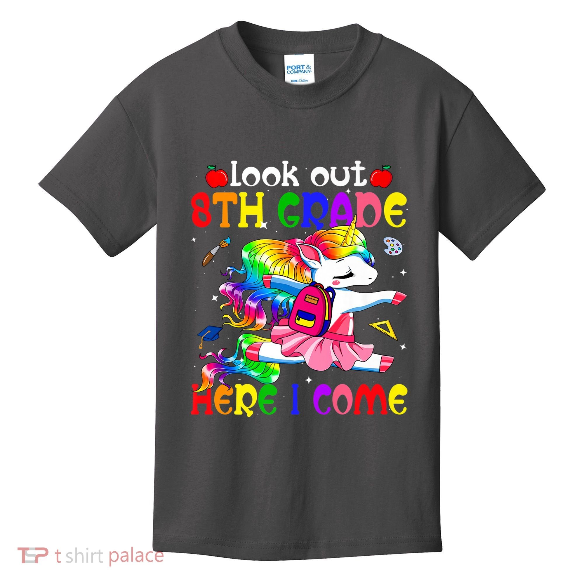 Look Out 8th Grade Here I Come Unicorn Back To School Kids T-Shirt