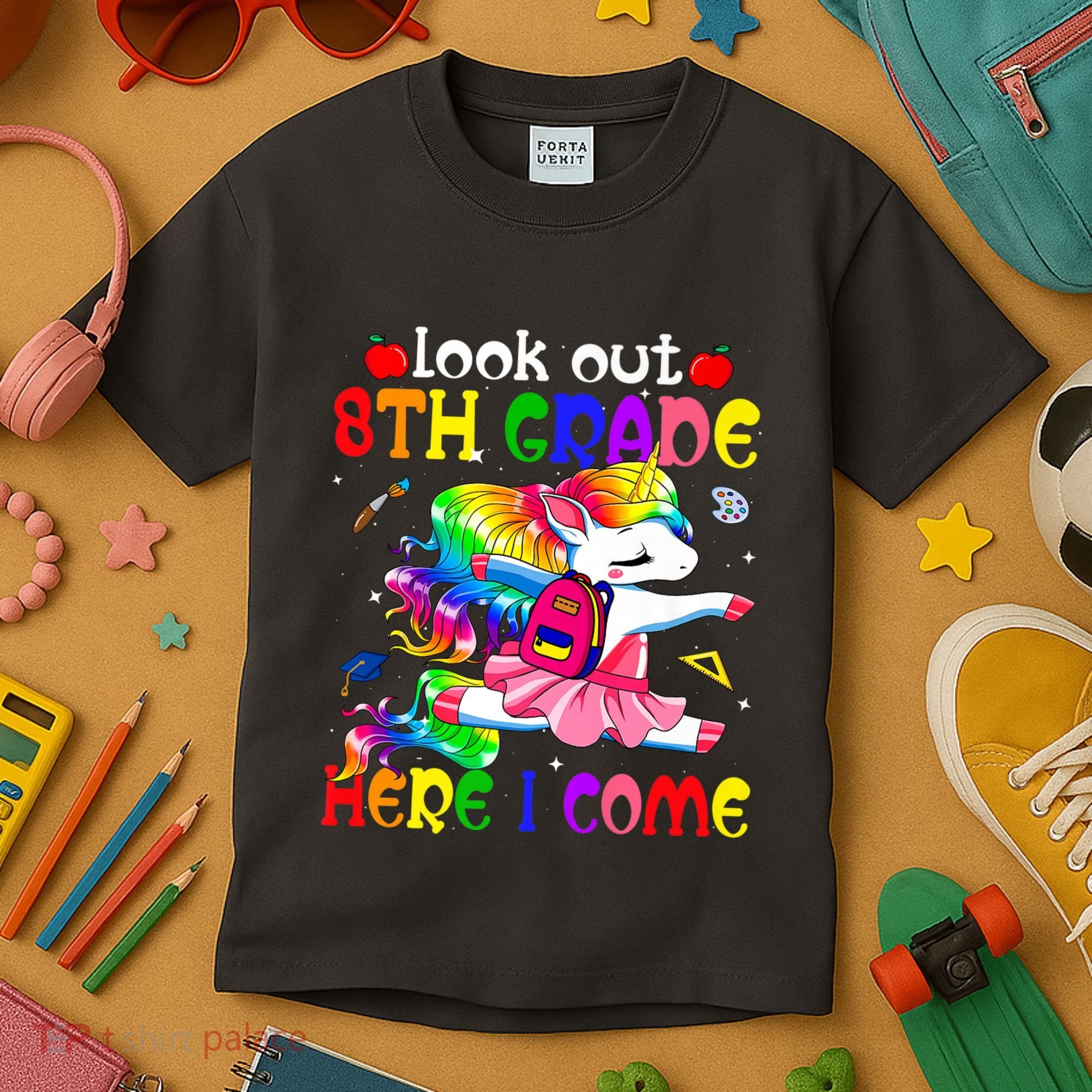 Look Out 8th Grade Here I Come Unicorn Back To School Kids T-Shirt