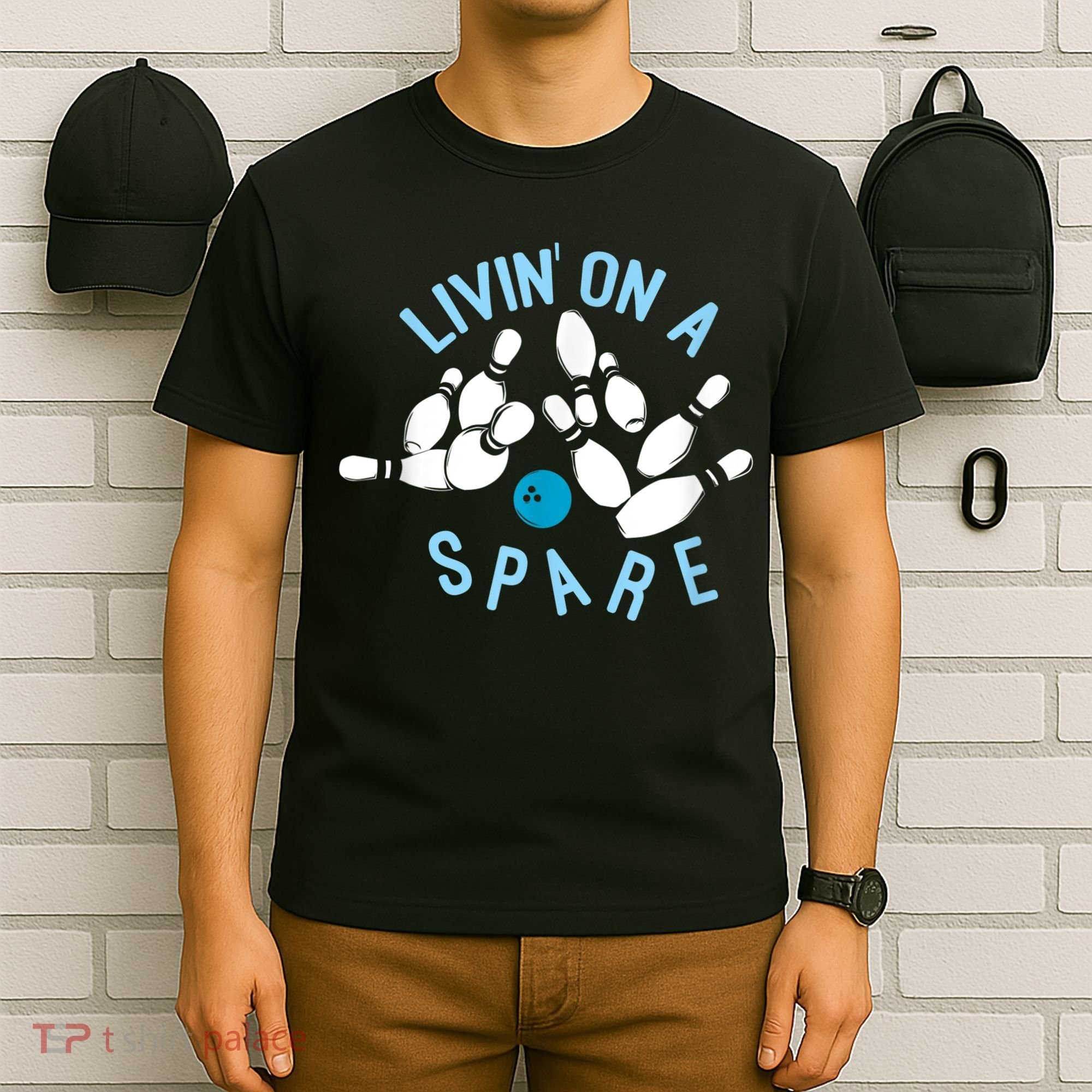 Livin On A Spare Funny Bowler & Bowling T-Shirt