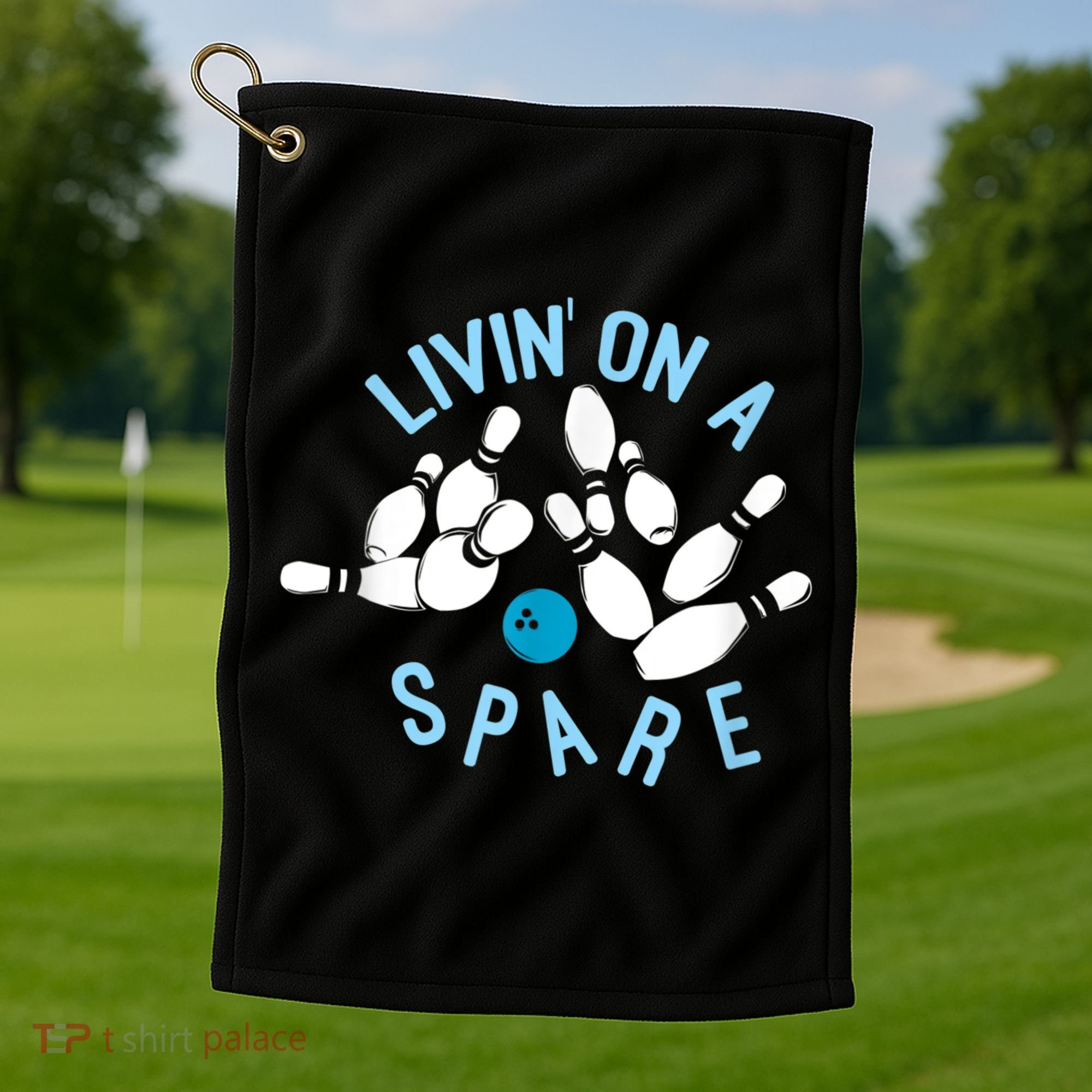 Livin On A Spare Funny Bowler & Bowling Golf Towel