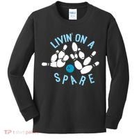 Livin On A Spare Funny Bowler & Bowling Kids Long Sleeve Shirt thumb 0