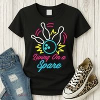 Living On A Spare Funny Bowling Pins Sports Hobby Women's T-Shirt thumb 3