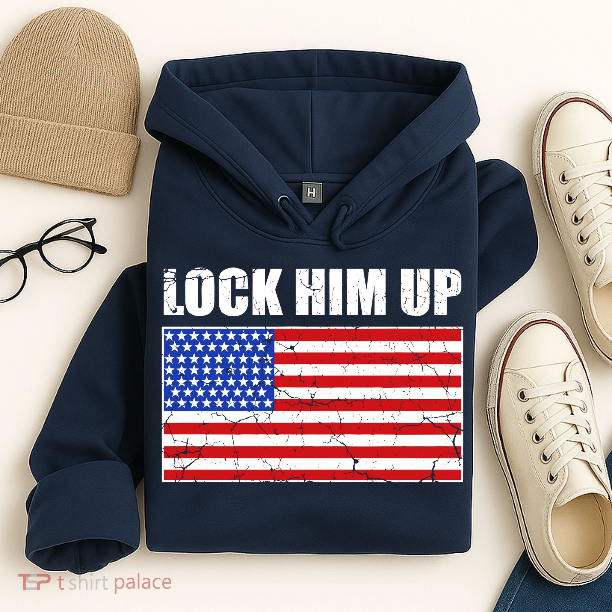 Lock Him Up Resist USA Flag Anti Trump Hoodie