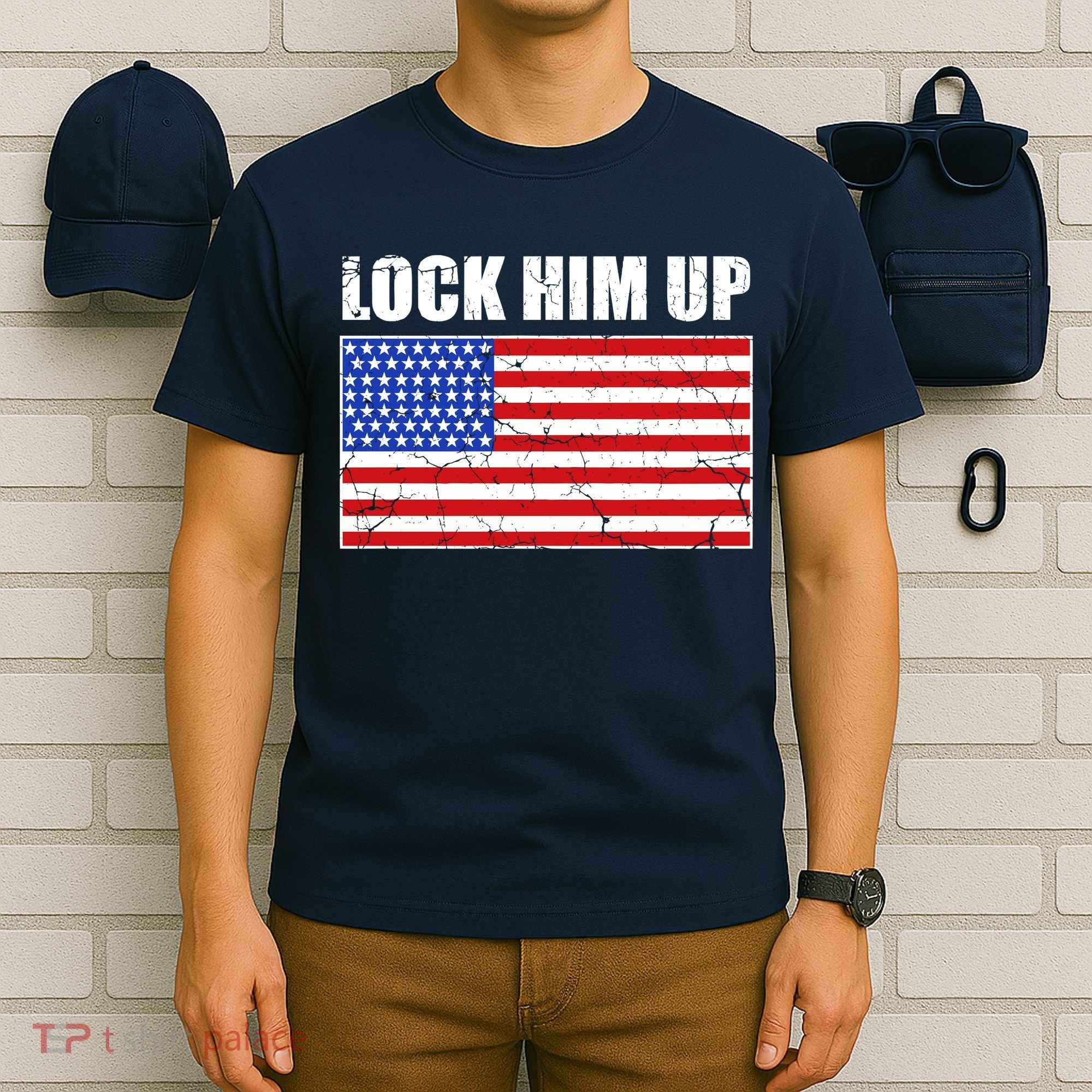 Lock Him Up Resist USA Flag Anti Trump T-Shirt