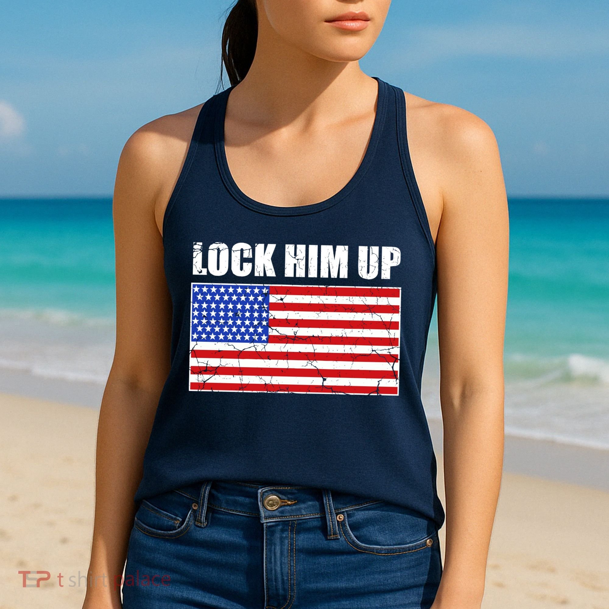 Lock Him Up Resist USA Flag Anti Trump Women's Tank Top