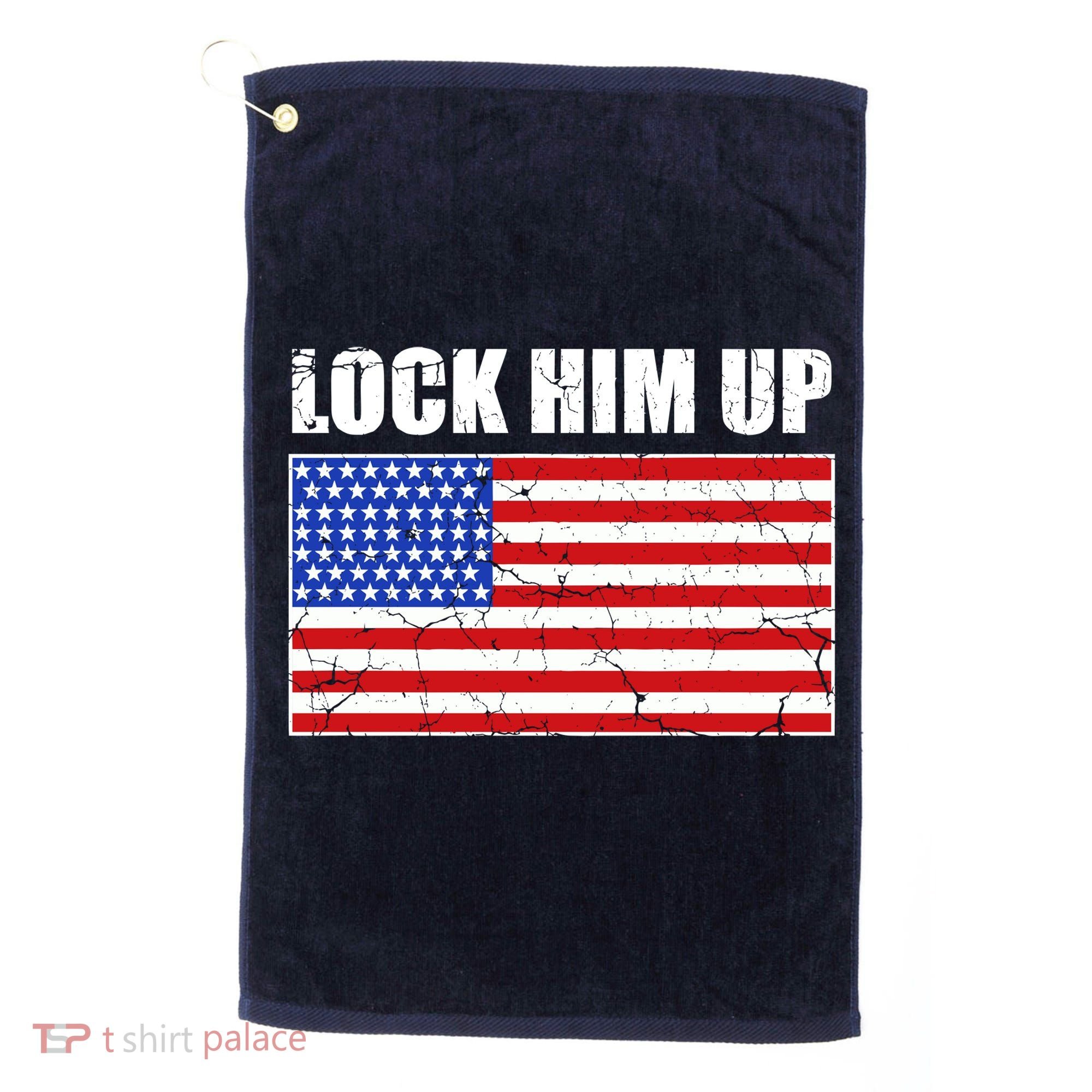 Lock Him Up Resist USA Flag Anti Trump Golf Towel
