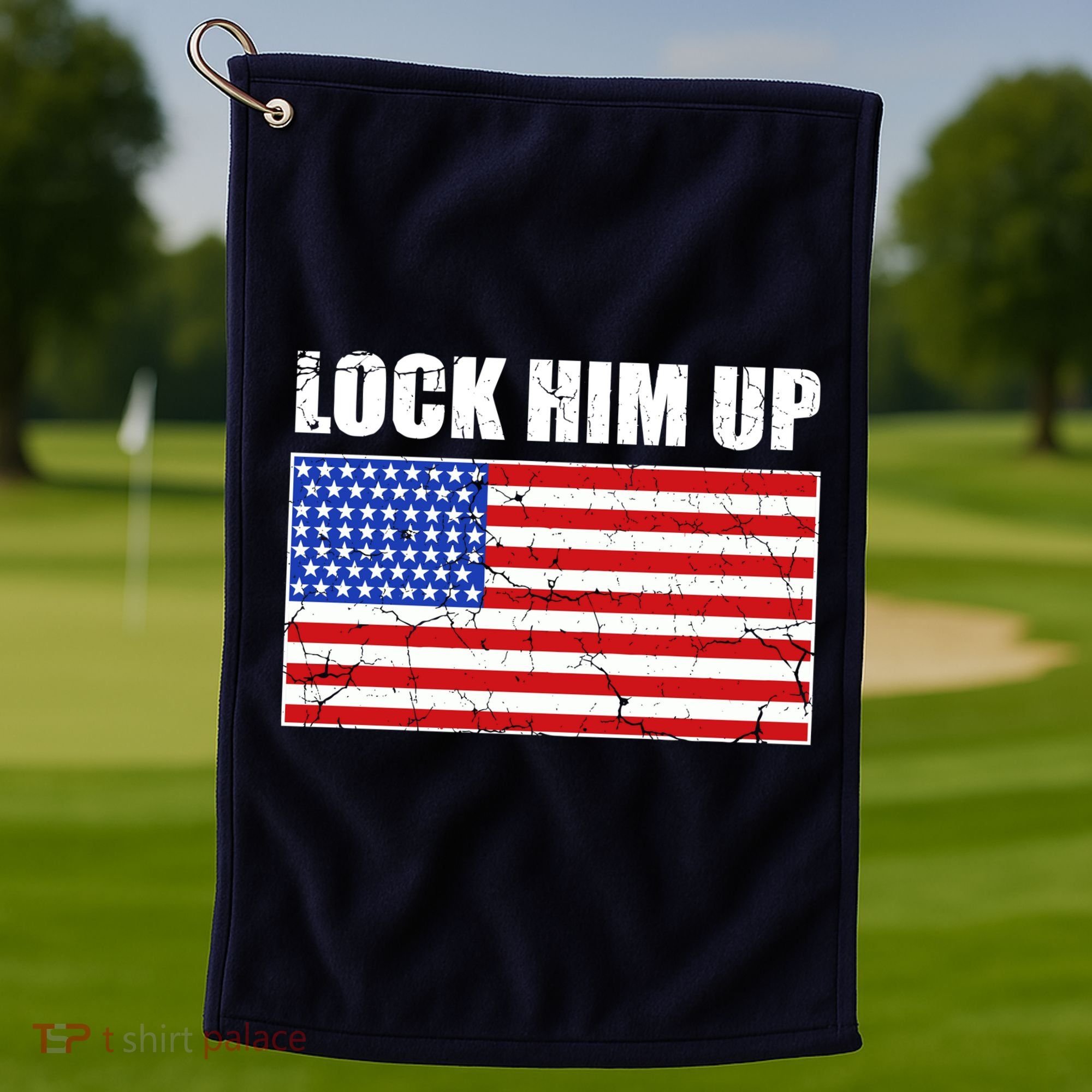 Lock Him Up Resist USA Flag Anti Trump Golf Towel