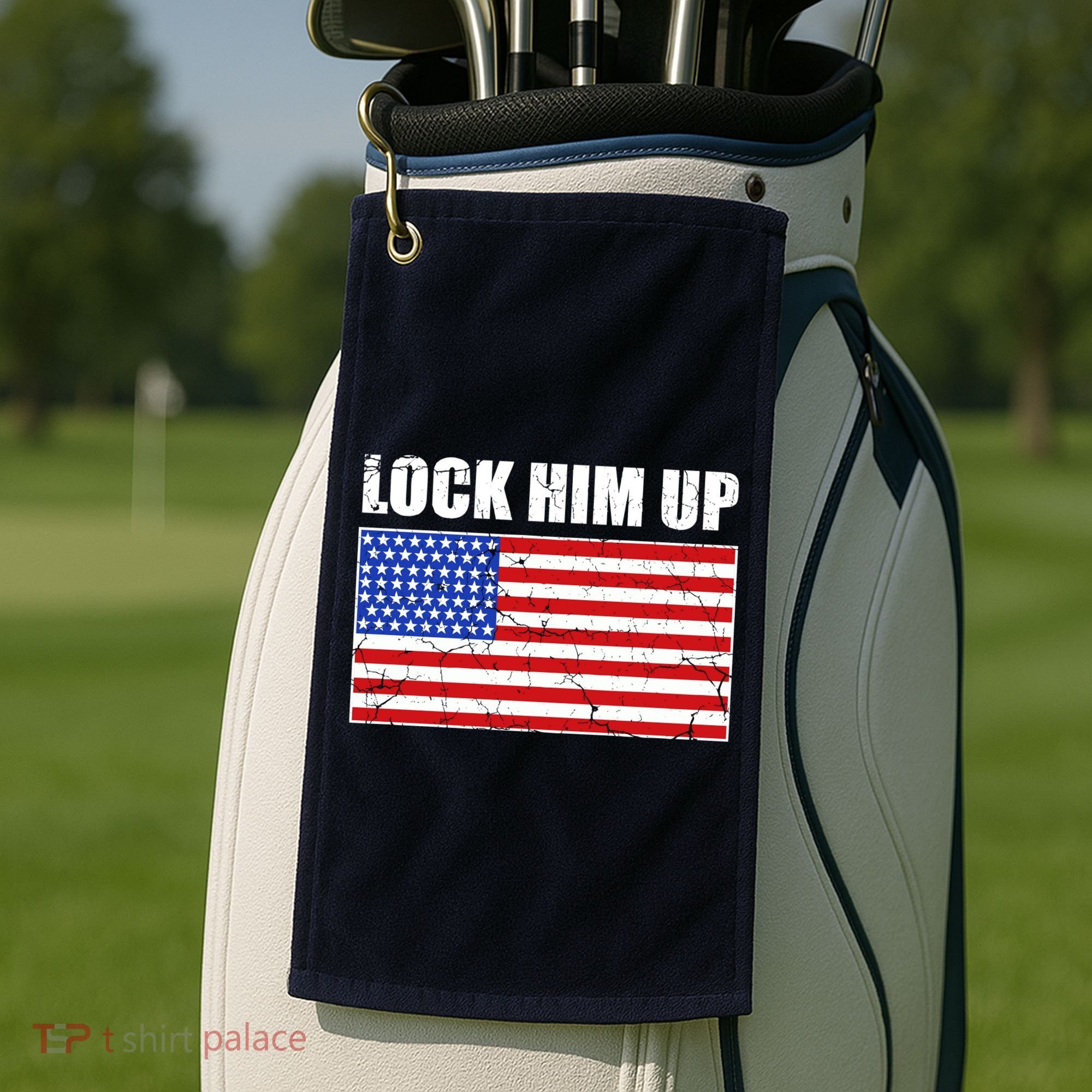 Lock Him Up Resist USA Flag Anti Trump Golf Towel