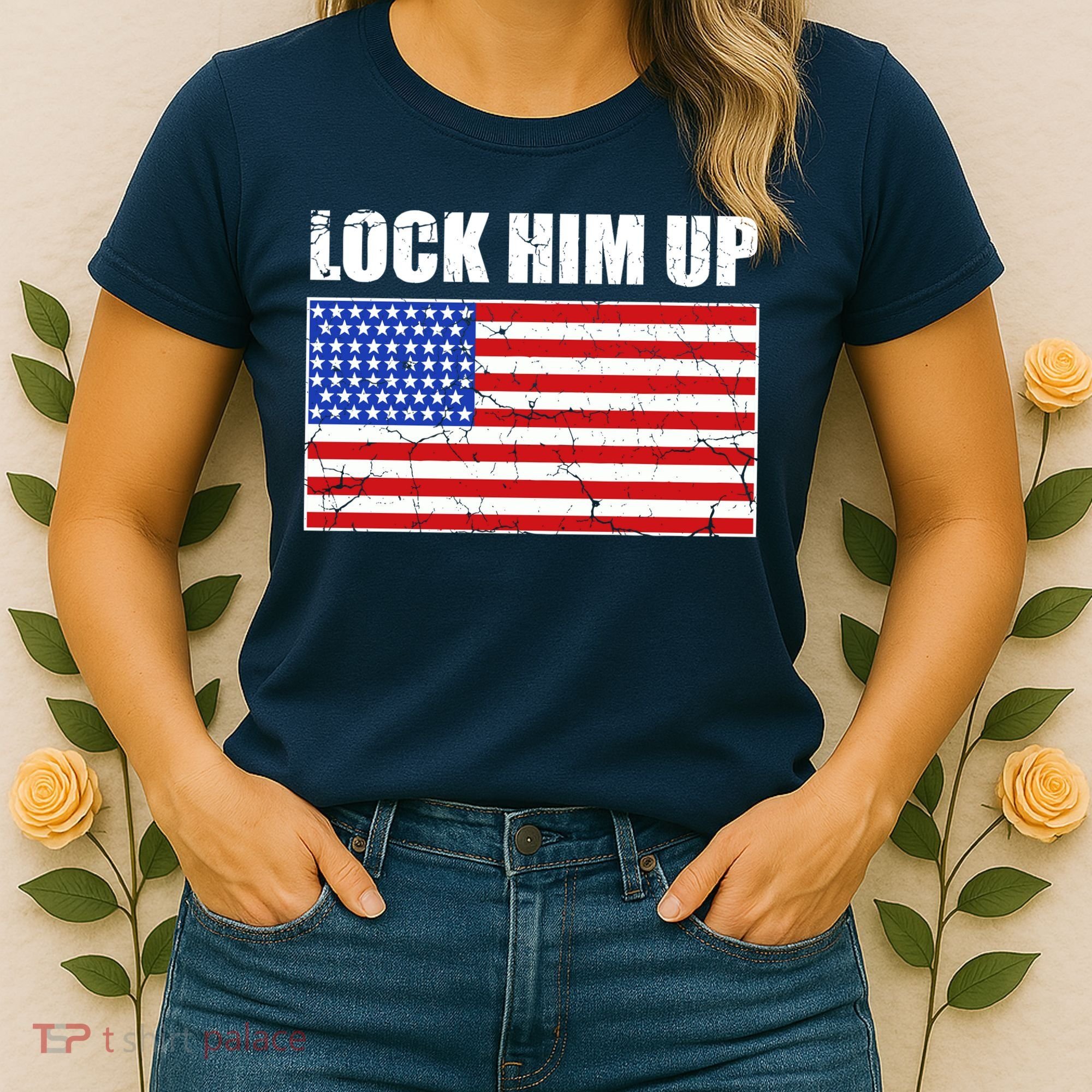 Lock Him Up Resist USA Flag Anti Trump Women's T-Shirt