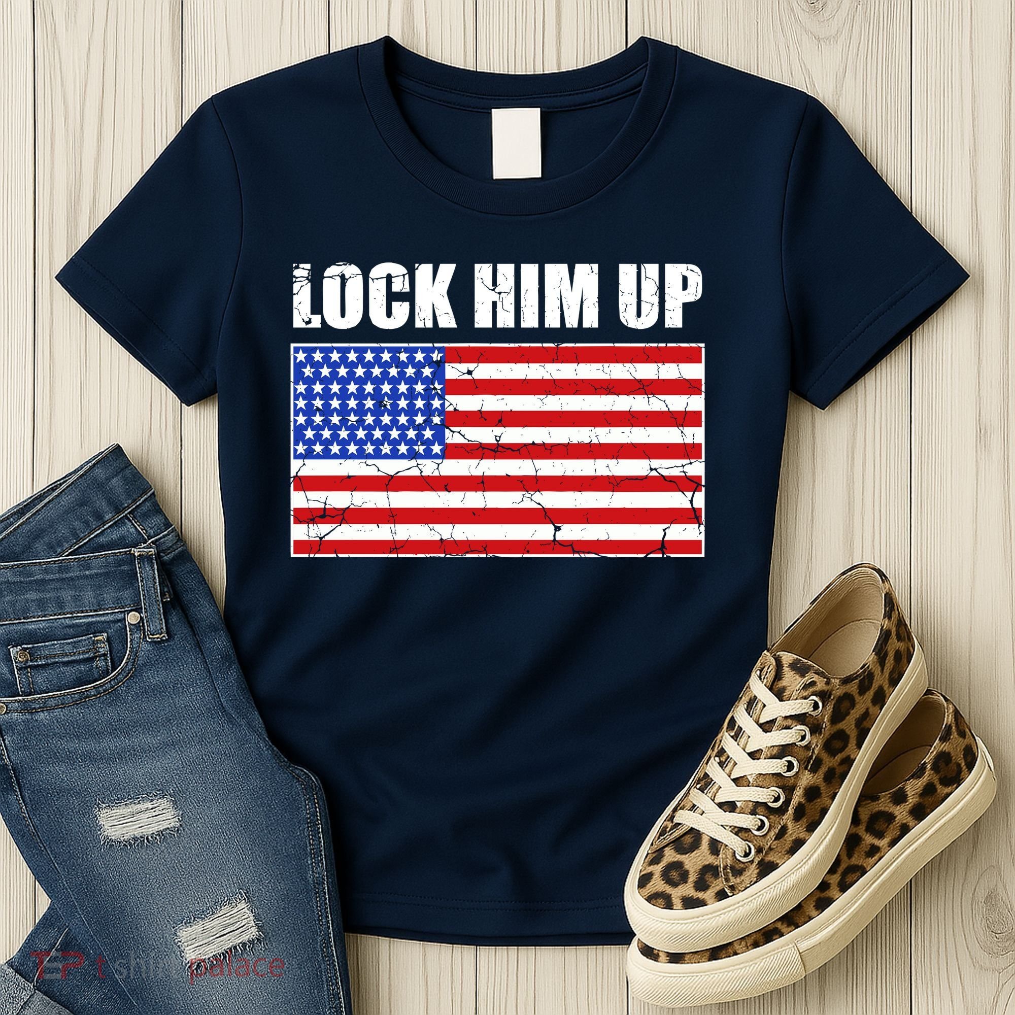 Lock Him Up Resist USA Flag Anti Trump Women's T-Shirt