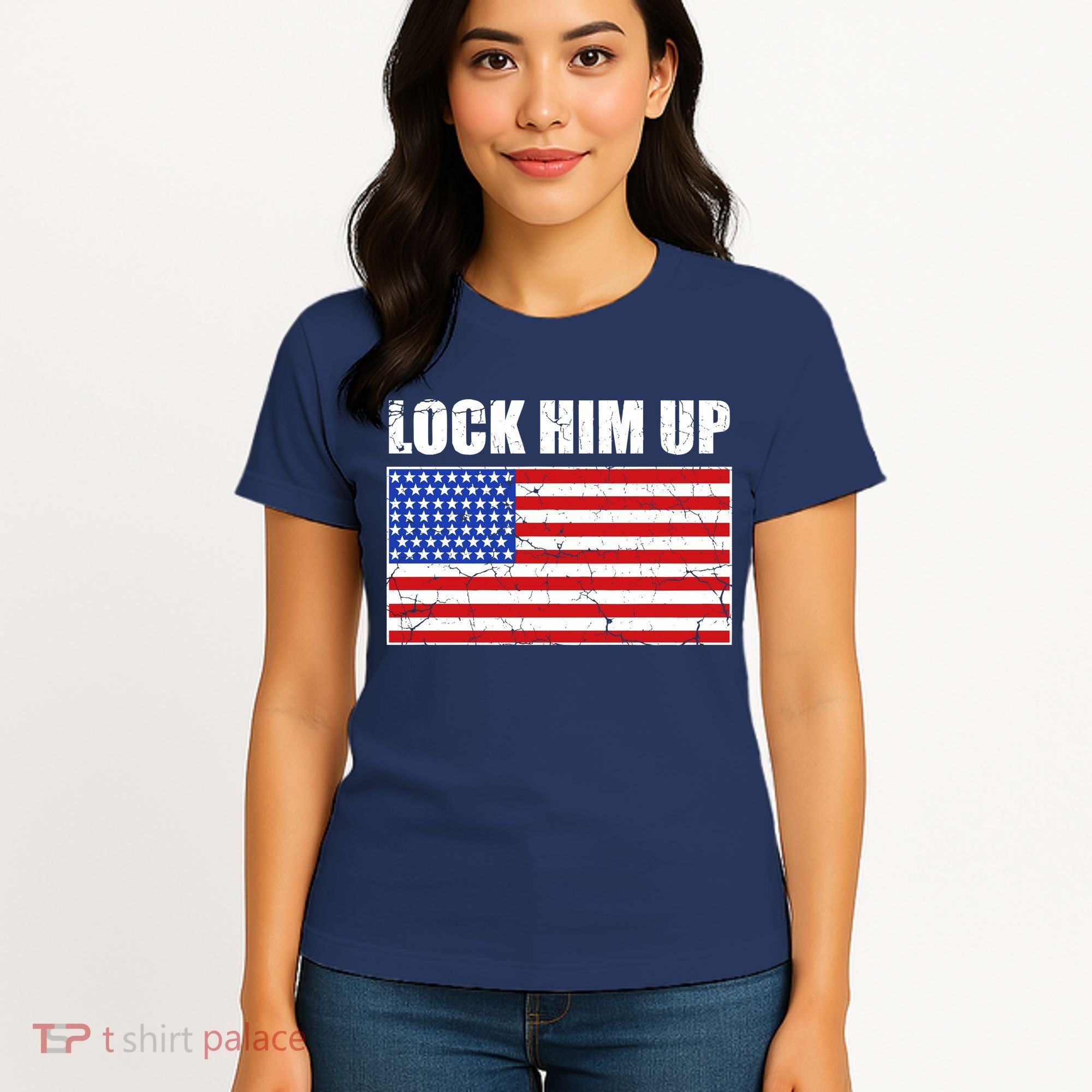 Lock Him Up Resist USA Flag Anti Trump Women's T-Shirt