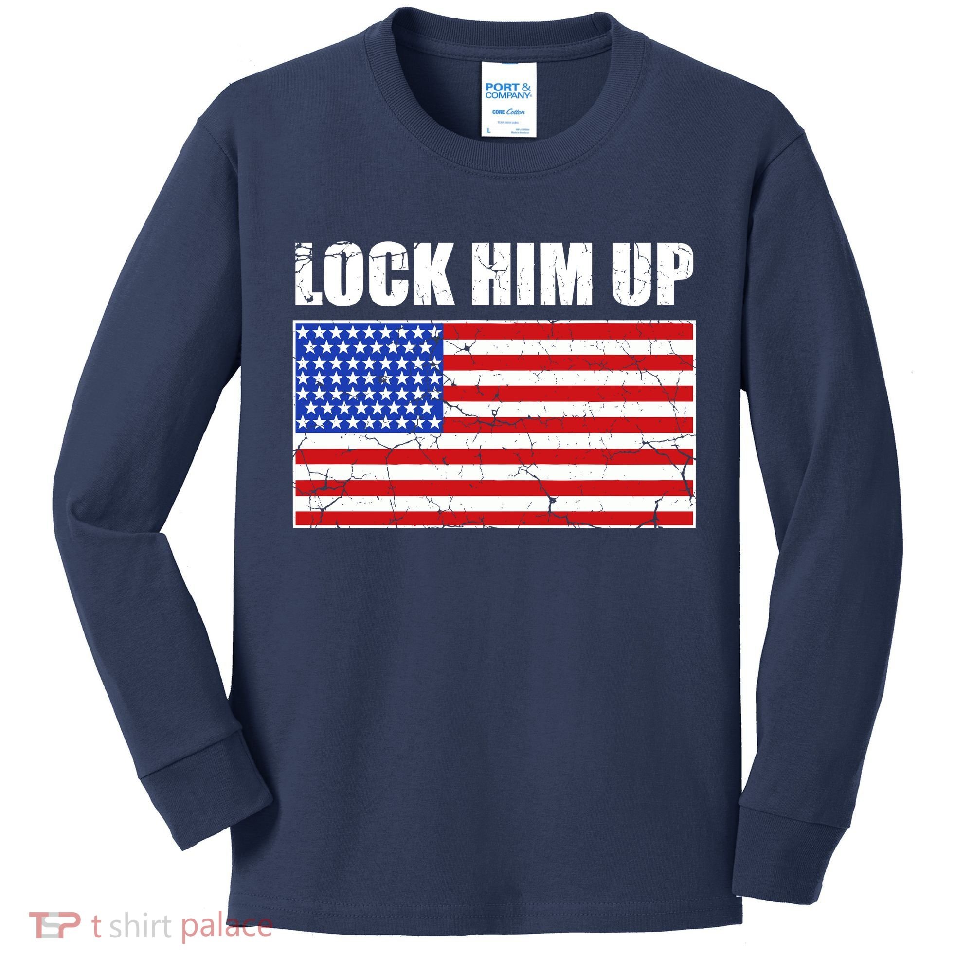 Lock Him Up Resist USA Flag Anti Trump Kids Long Sleeve Shirt