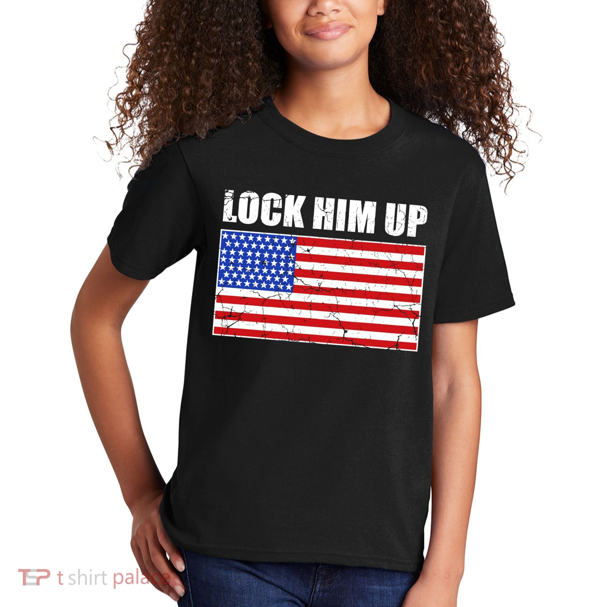 Lock Him Up Resist USA Flag Anti Trump Kids T-Shirt