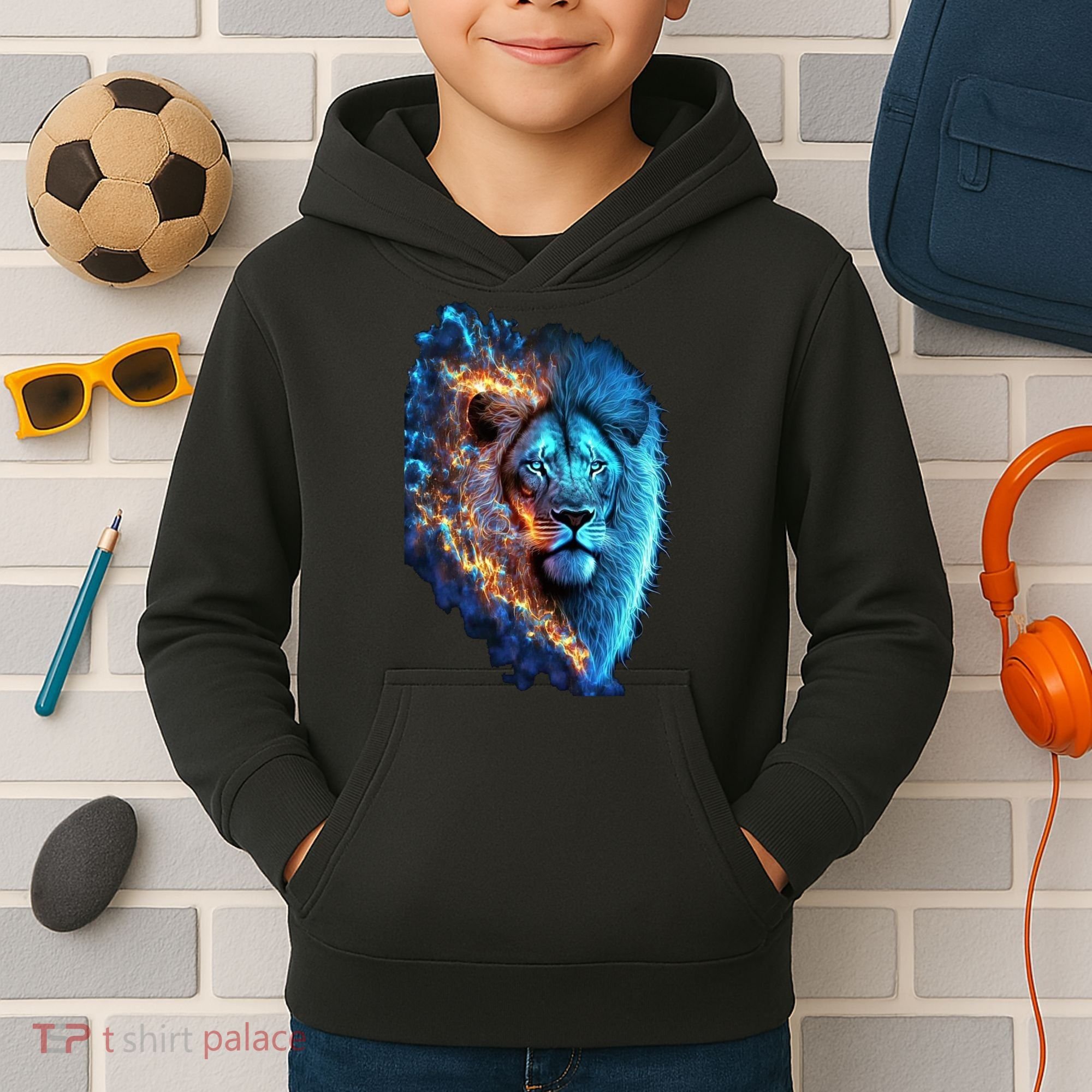 Lion On Fire Cool Graphic Kids Hoodie
