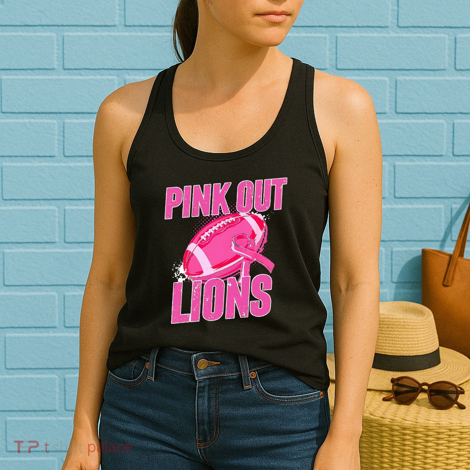 Lions Out Football Tackle Breast Cancer Women's Tank Top