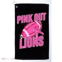 Lions Out Football Tackle Breast Cancer Golf Towel thumb 0