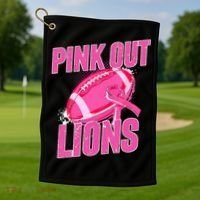 Lions Out Football Tackle Breast Cancer Golf Towel thumb 1