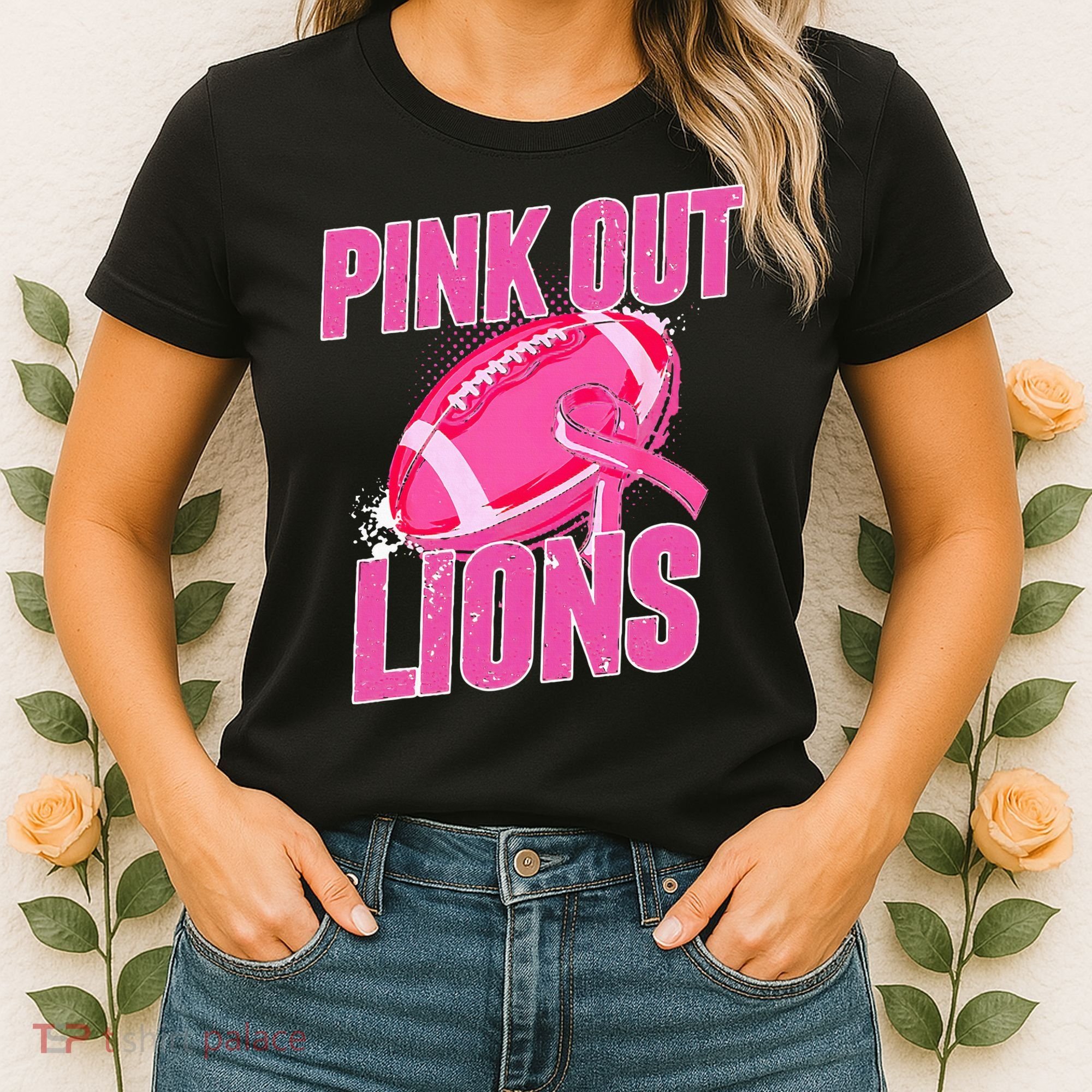 Lions Out Football Tackle Breast Cancer Women's T-Shirt