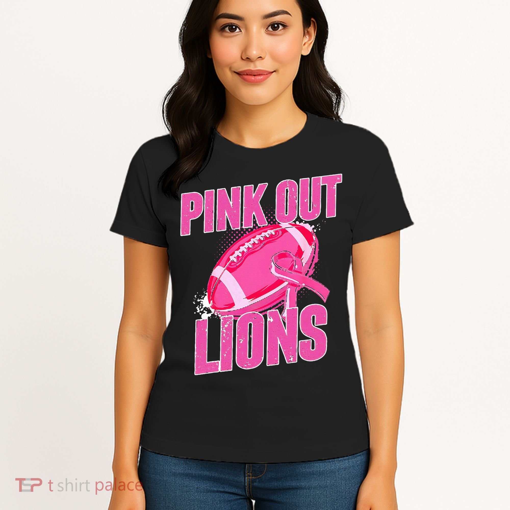 Lions Out Football Tackle Breast Cancer Women's T-Shirt