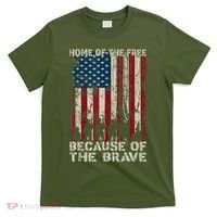 Land of Free Because of Brave July 4th America Flag USA T-Shirt thumb 0