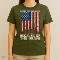 Land of Free Because of Brave July 4th America Flag USA T-Shirt thumb 4